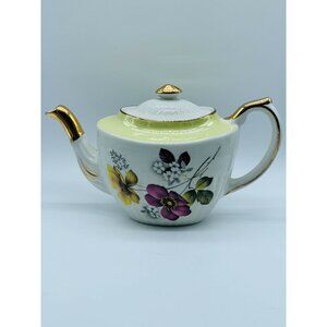 Vintage Gibsons Teapot Georgian England Staffordshire Floral Yellow Gold
